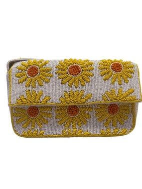Sol And Mer Beaded Sunflower Shoulder Bag NWT Yellow White Floral Purse